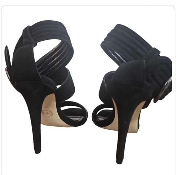 Michael Kors Black Suede Heel Sandals Crisscross Straps Embellished New sz 7.5 - Picture 8 of 12